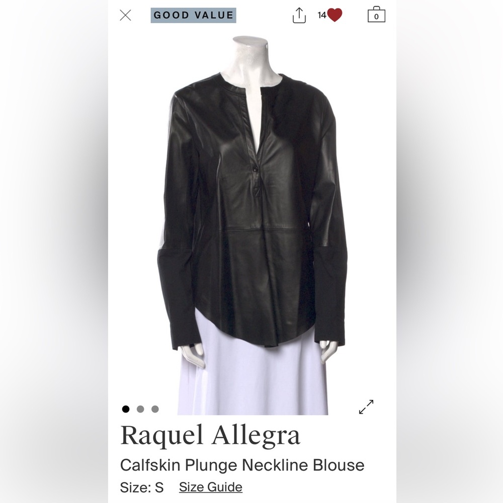 Raquel Allegra Calfskin Plunge V-Neck Leather Blouse